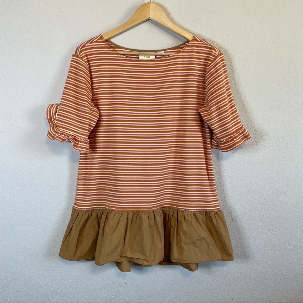 Anthropologie Striped Orange and White Peplum Top - Picture 2 of 14